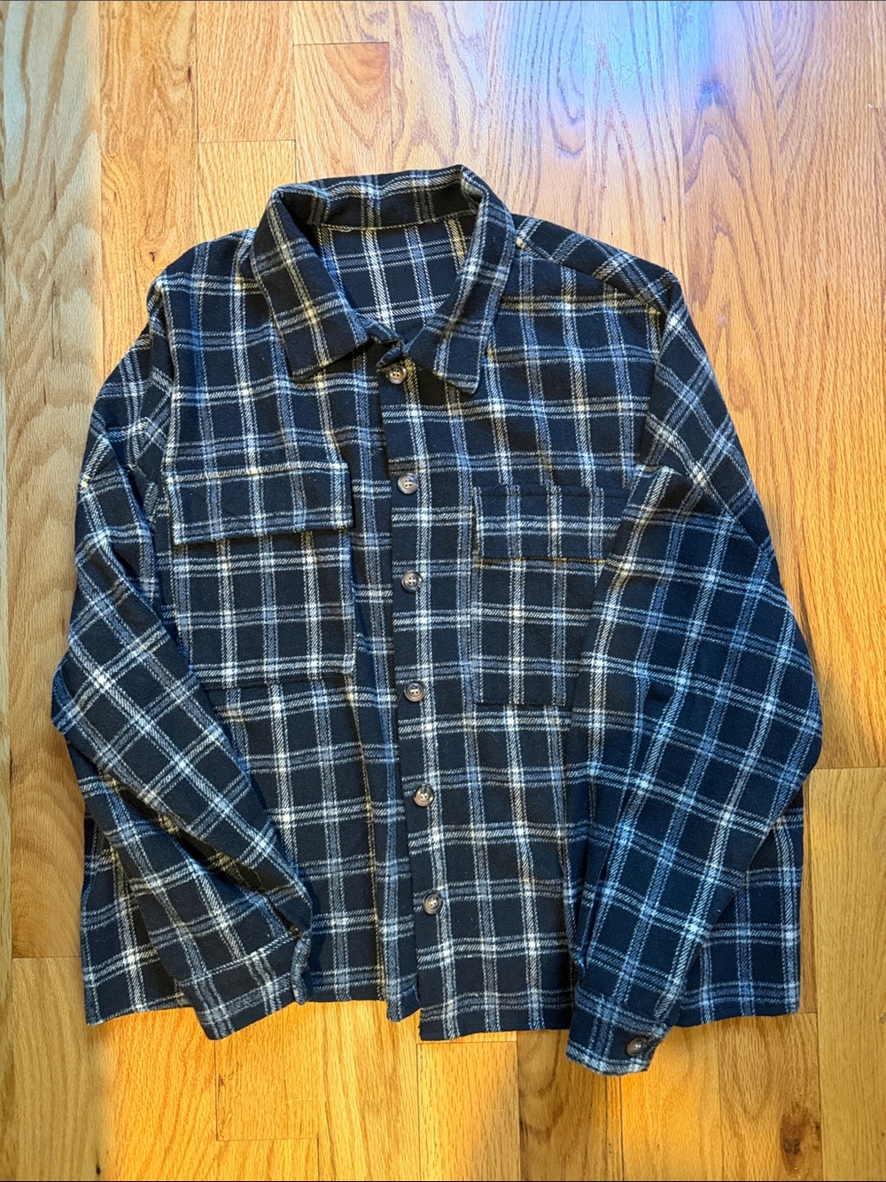 SHEIN Black Flannel Plaid Overshirt/Shacket, Size XL